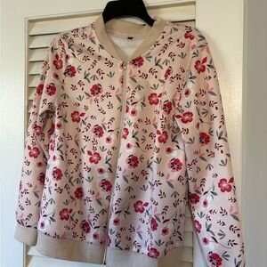 Floral Zip-Up Bomber Jacket in Light Pink and Red